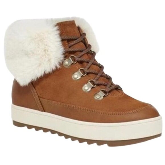 Koolaburra by UGG Tynlee Lace-Up Boots White Faux Fur Trim In Chestnut 8 New - Picture 8 of 12